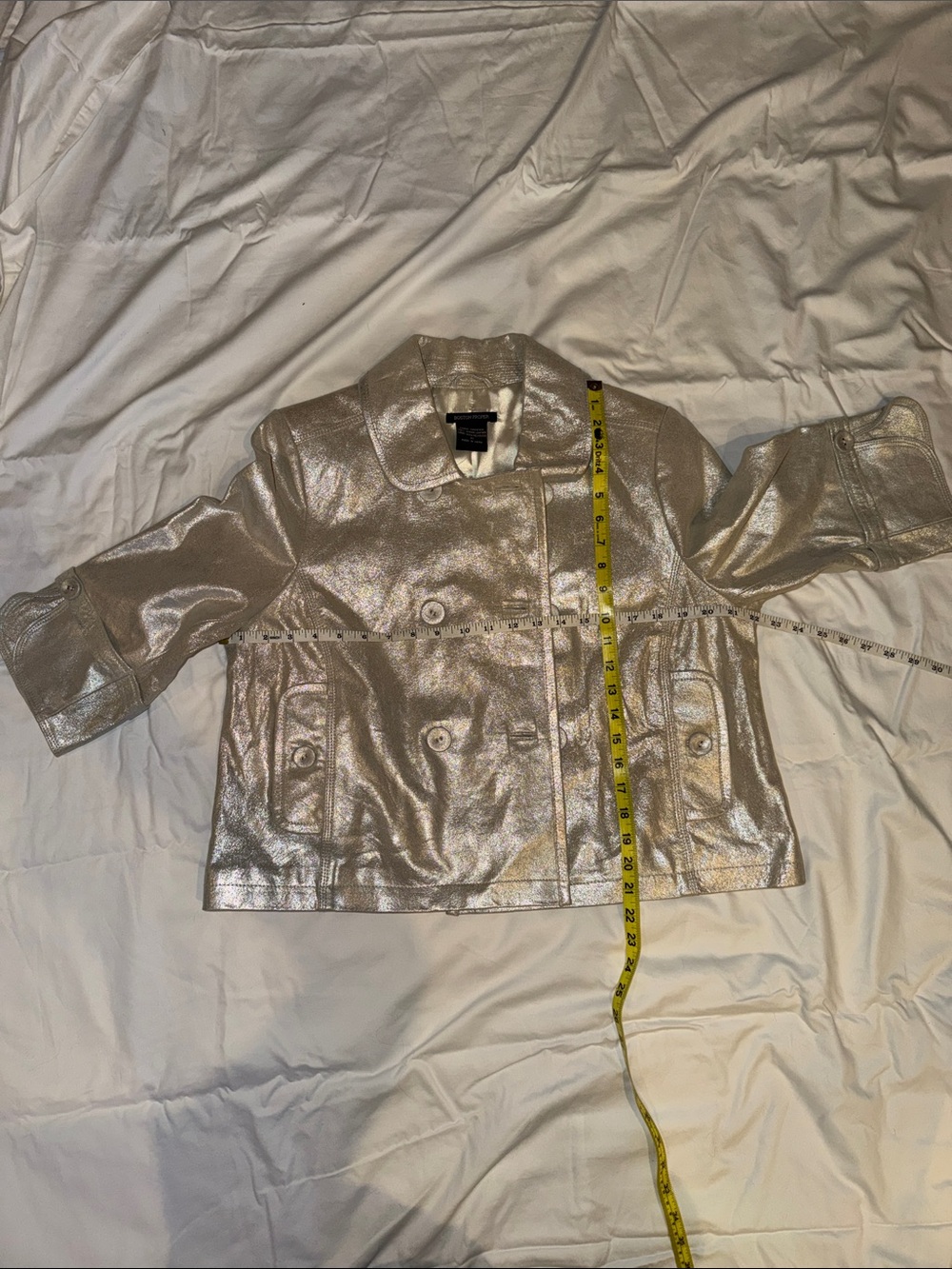 Boston Proper Metallic champagne Cropped Double-Breasted Jacket